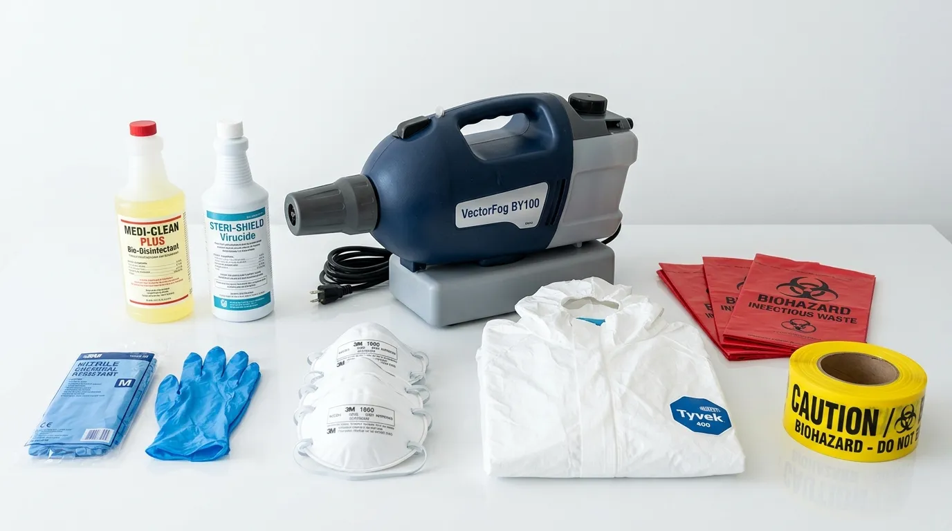 Professional biohazard remediation crew working in Urbana